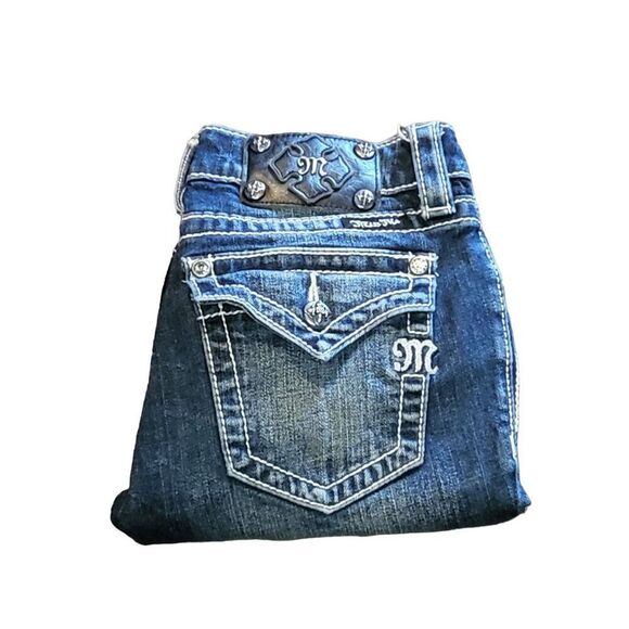 Miss Me Denim - Miss Me JS4009C9 Crop Jeans Women Sz 27 Blue Denim Embroidered‎ Cowgirl Boho